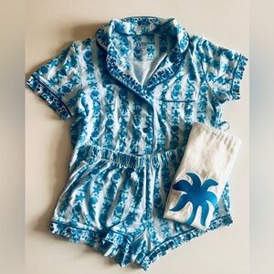 Pink Palm Puff Pajamas - Seabreeze (blue) - XS
